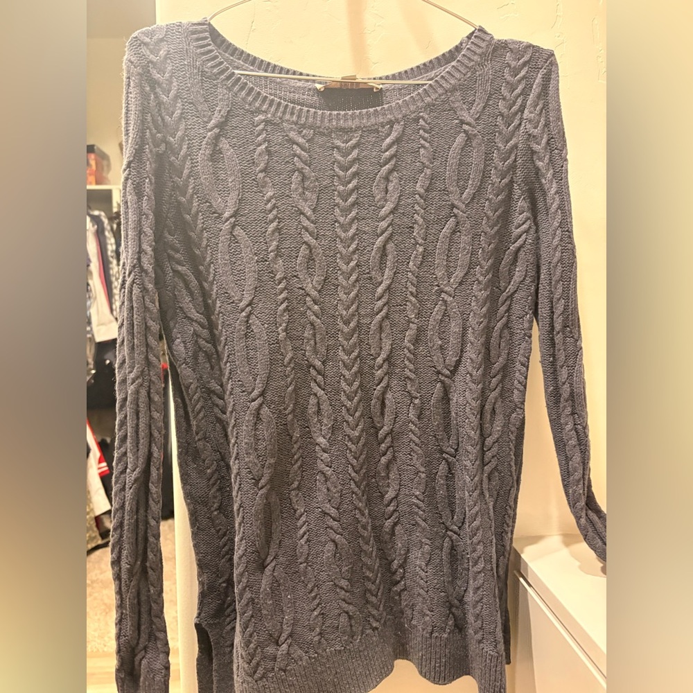 LOFT Gray Cable Knit Sweater